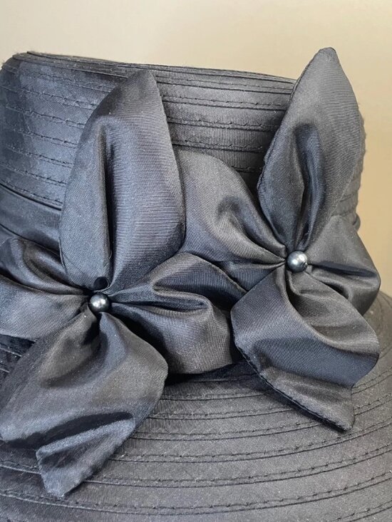 Giovannio NY Black Wide Brim Satin Dress Hat Floral Beaded Church Derby main image 8